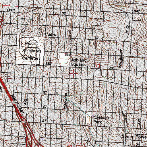 Topographic Map of Ashland School (historical), MO