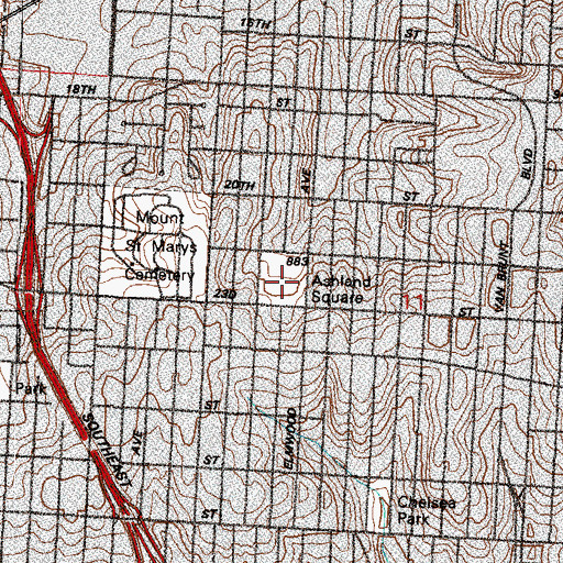 Topographic Map of Ashland Square, MO