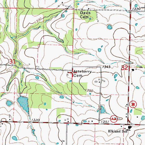 Topographic Map of Atteberry Cemetery, MO