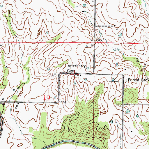 Topographic Map of Atterberry Cemetery, MO
