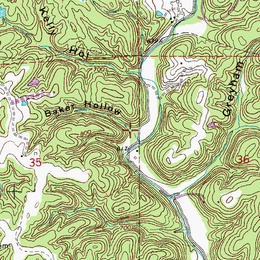 Topographic Map of Baker Hollow, MO