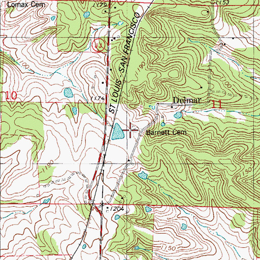 Topographic Map of Barnett Cemetery, MO