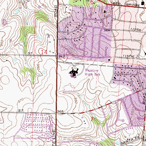 Topographic Map of Barstow School, MO