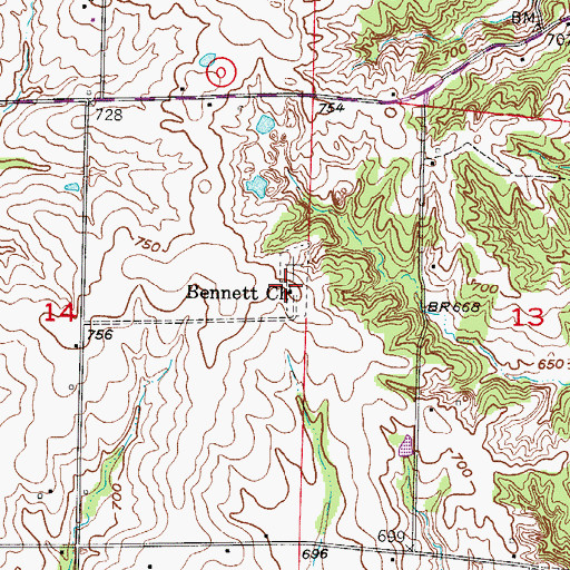 Topographic Map of Bennett Church, MO