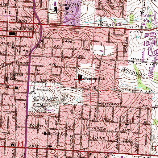Topographic Map of Thomas Hart Benton Elementary School, MO