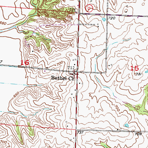 Topographic Map of Bethel Church, MO