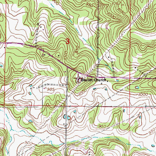 Topographic Map of Beulah Church, MO