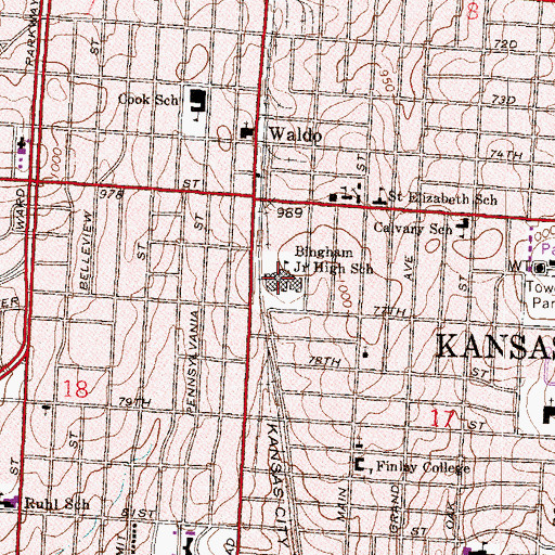 Topographic Map of Bingham Junior High School (historical), MO