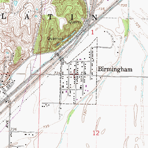 Topographic Map of Birmingham, MO