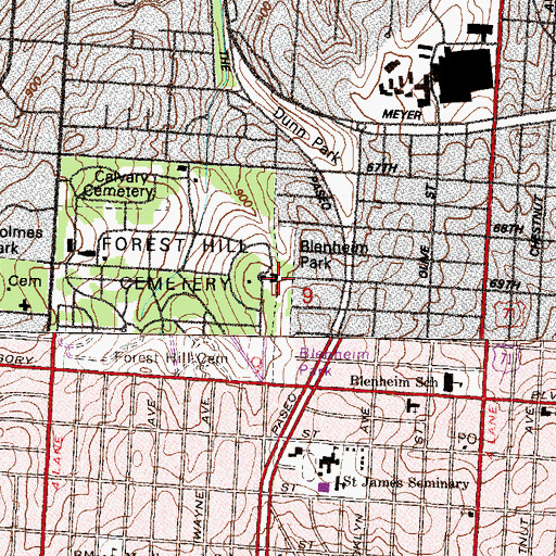 Topographic Map of Blenheim Park, MO