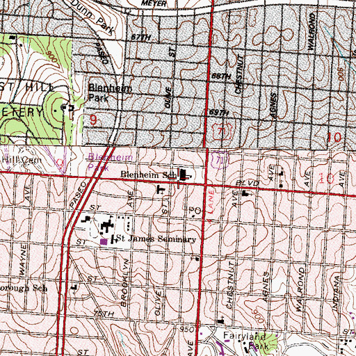 Topographic Map of Blenheim Elementary School (historical), MO