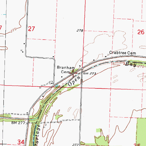 Topographic Map of Branham Cemetery, MO