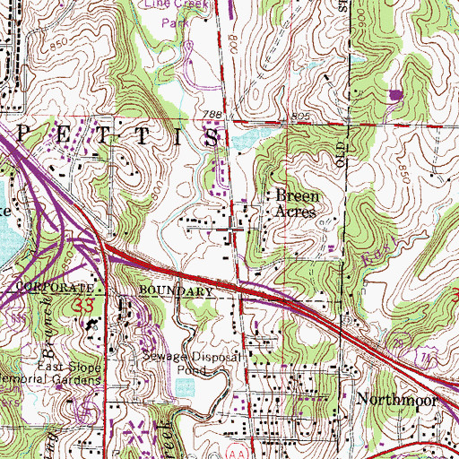 Topographic Map of Breen Acres, MO