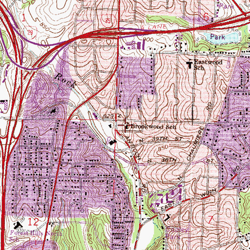 Topographic Map of Brookwood School, MO