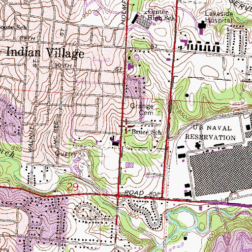 Topographic Map of Bruce School, MO