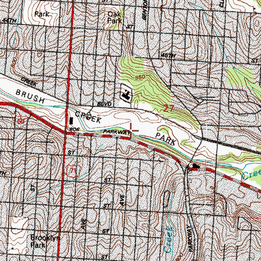 Topographic Map of Brush Creek Park, MO