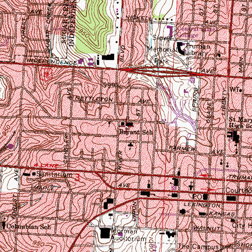 Topographic Map of Bryant Elementary School, MO