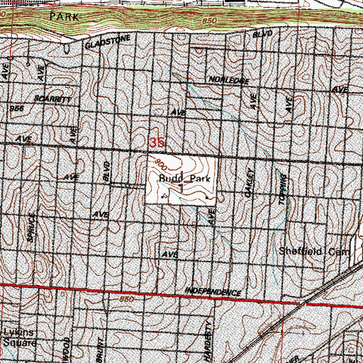 Topographic Map of Budd Park, MO