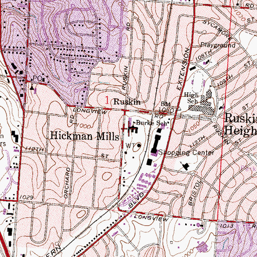 Topographic Map of Burke Elementary School, MO