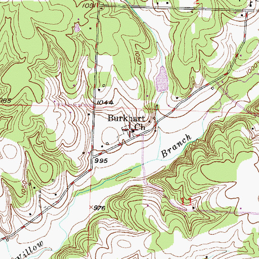 Topographic Map of Burkhart Church, MO