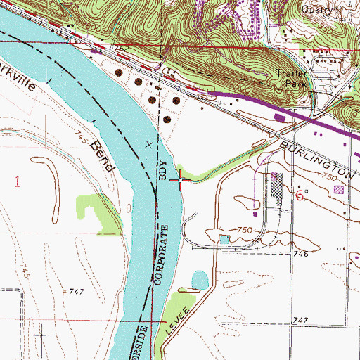 Topographic Map of Burlington Creek, MO