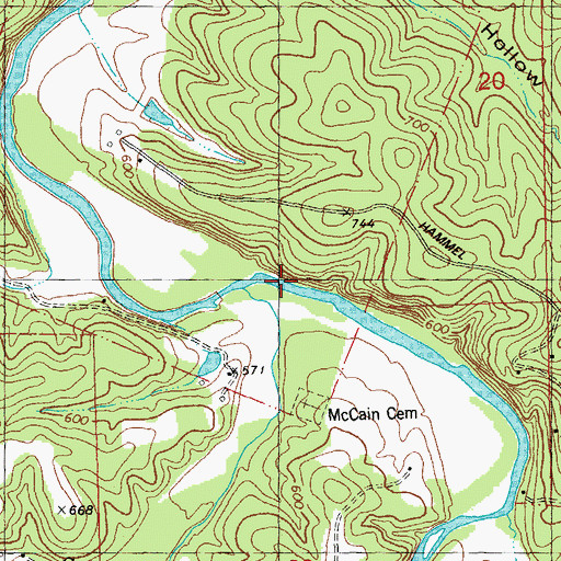 Topographic Map of Calico Creek, MO