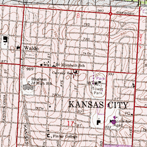 Topographic Map of Calvary Lutheran School, MO