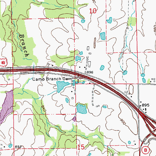 Topographic Map of Camp Branch Cemetery, MO