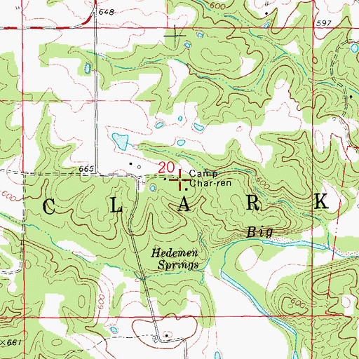 Topographic Map of Camp Char-ren, MO