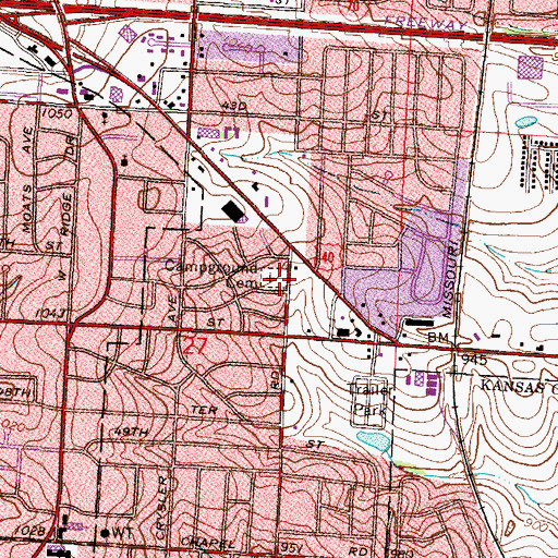 Topographic Map of Campground Cemetery, MO