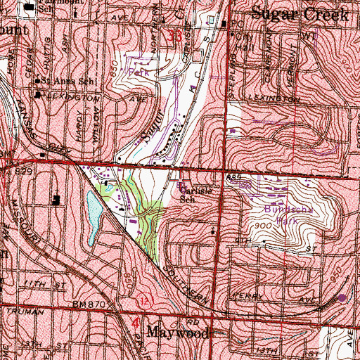 Topographic Map of Carlisle School, MO
