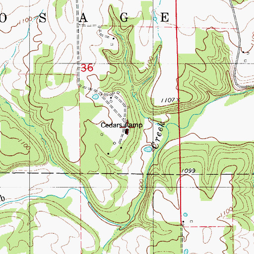 Topographic Map of Cedars Camp, MO