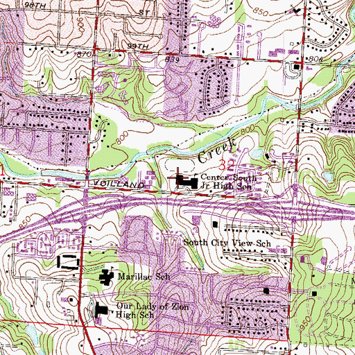 Topographic Map of Center Middle School, MO
