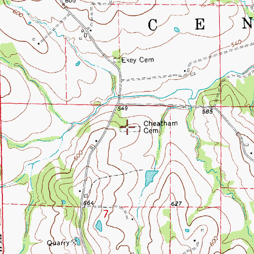 Topographic Map of Indian Prairie Cemetery, MO