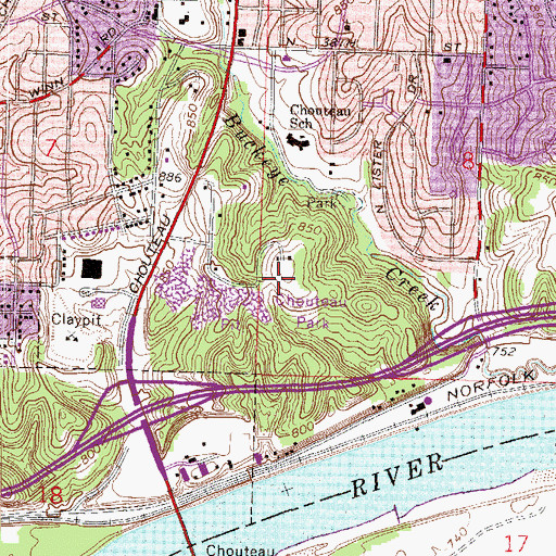 Topographic Map of Chouteau Park, MO