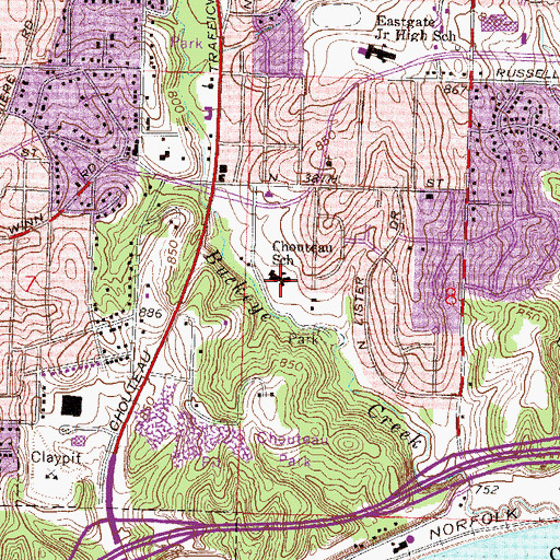 Topographic Map of Chouteau Elementary School, MO