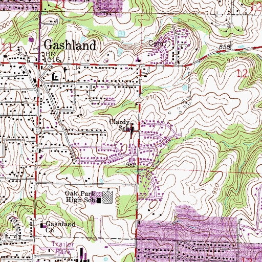 Topographic Map of Clardy School, MO