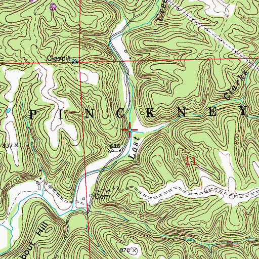Topographic Map of Clarks Branch, MO