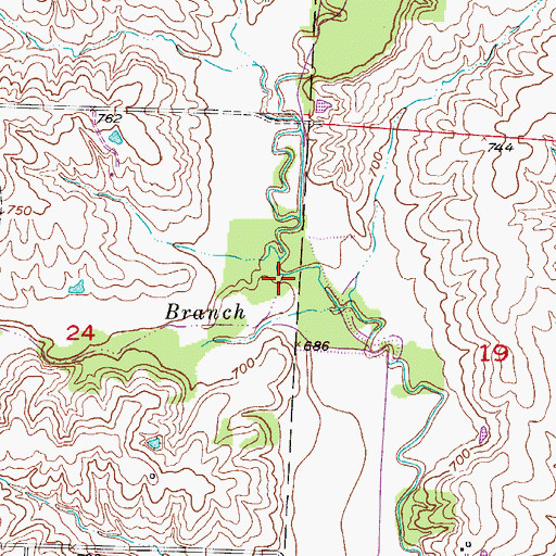 Topographic Map of Clear Branch, MO