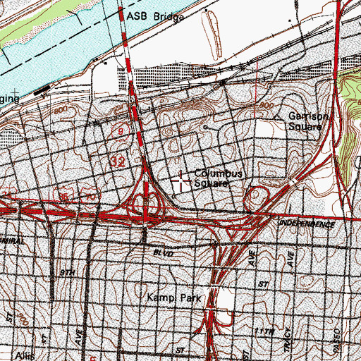 Topographic Map of Columbus Square, MO