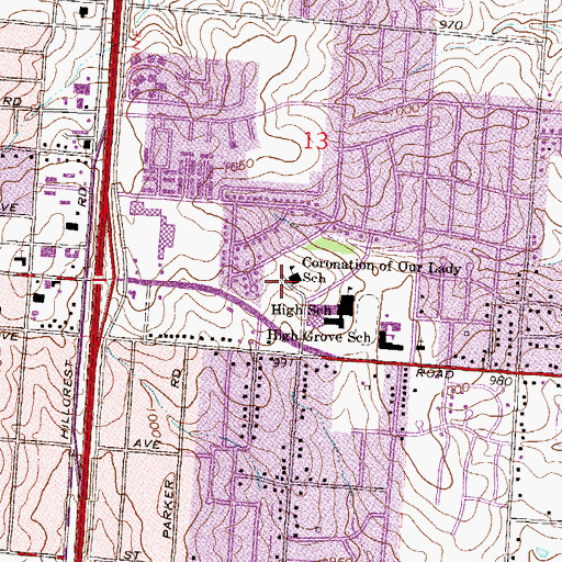 Topographic Map of Coronation of Our Lady School, MO