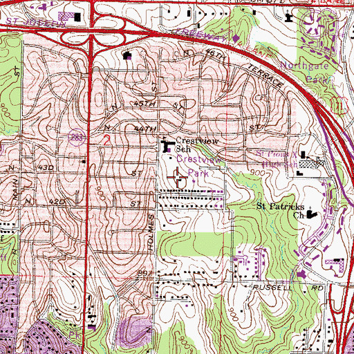 Topographic Map of Crestview Park, MO