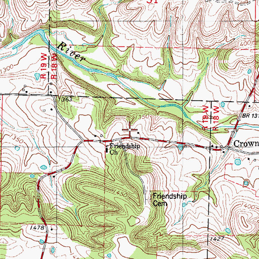 Topographic Map of Crown School, MO