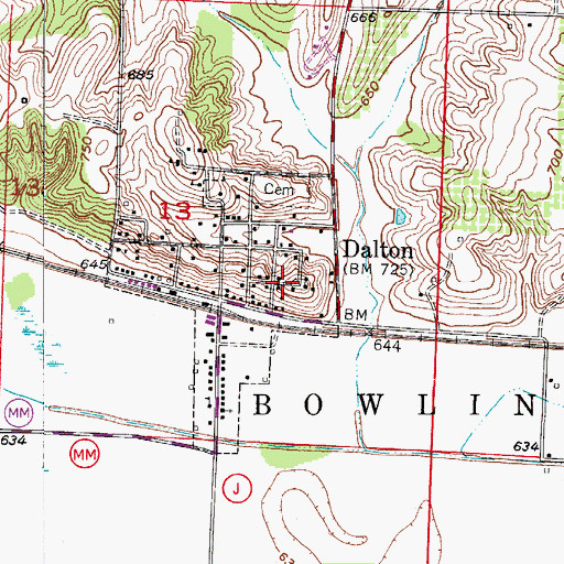 Topographic Map of Dalton, MO