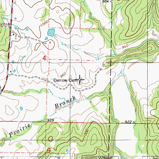 Topographic Map of Darrow Cemetery, MO