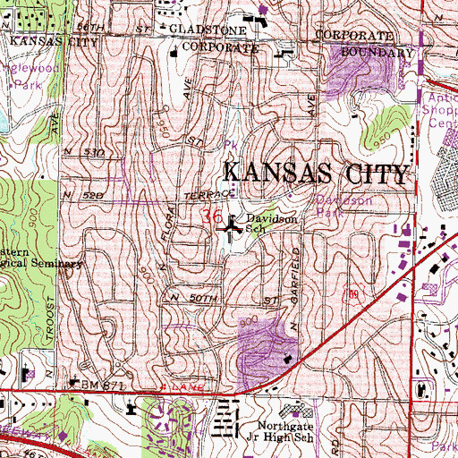 Topographic Map of Davidson Elementary School, MO