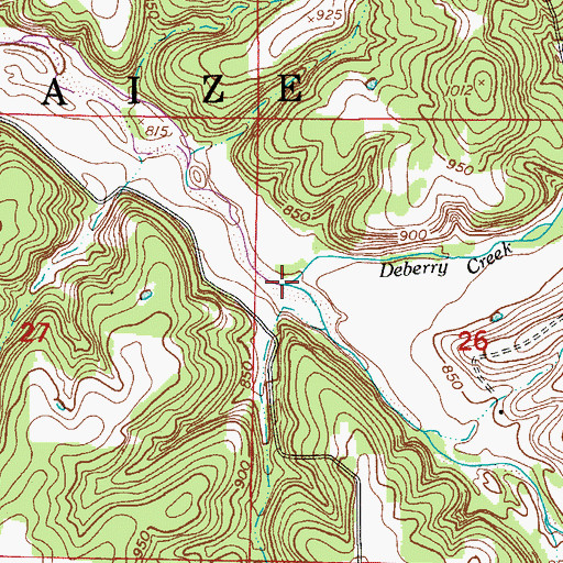 Topographic Map of Deberry Creek, MO