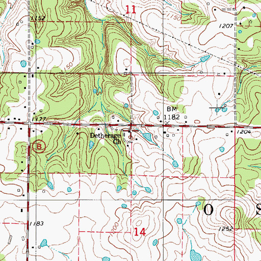 Topographic Map of Detherage Church, MO