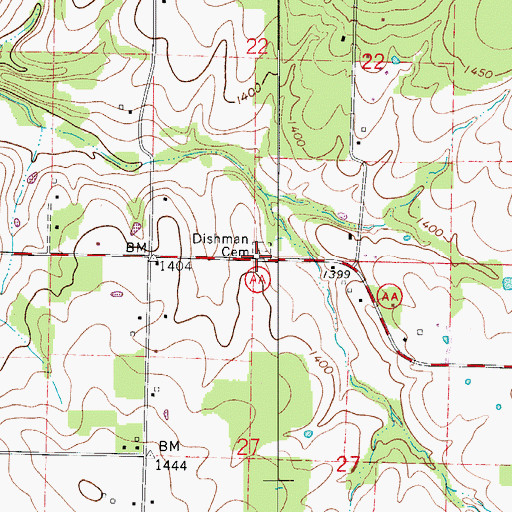 Topographic Map of Dishman Cemetery, MO
