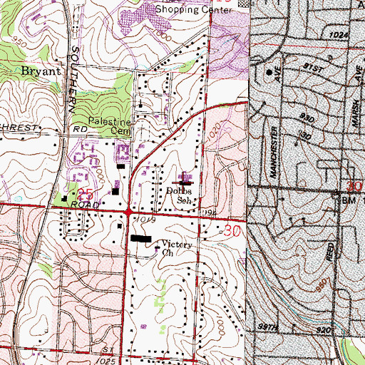 Topographic Map of Dobbs Elementary School, MO